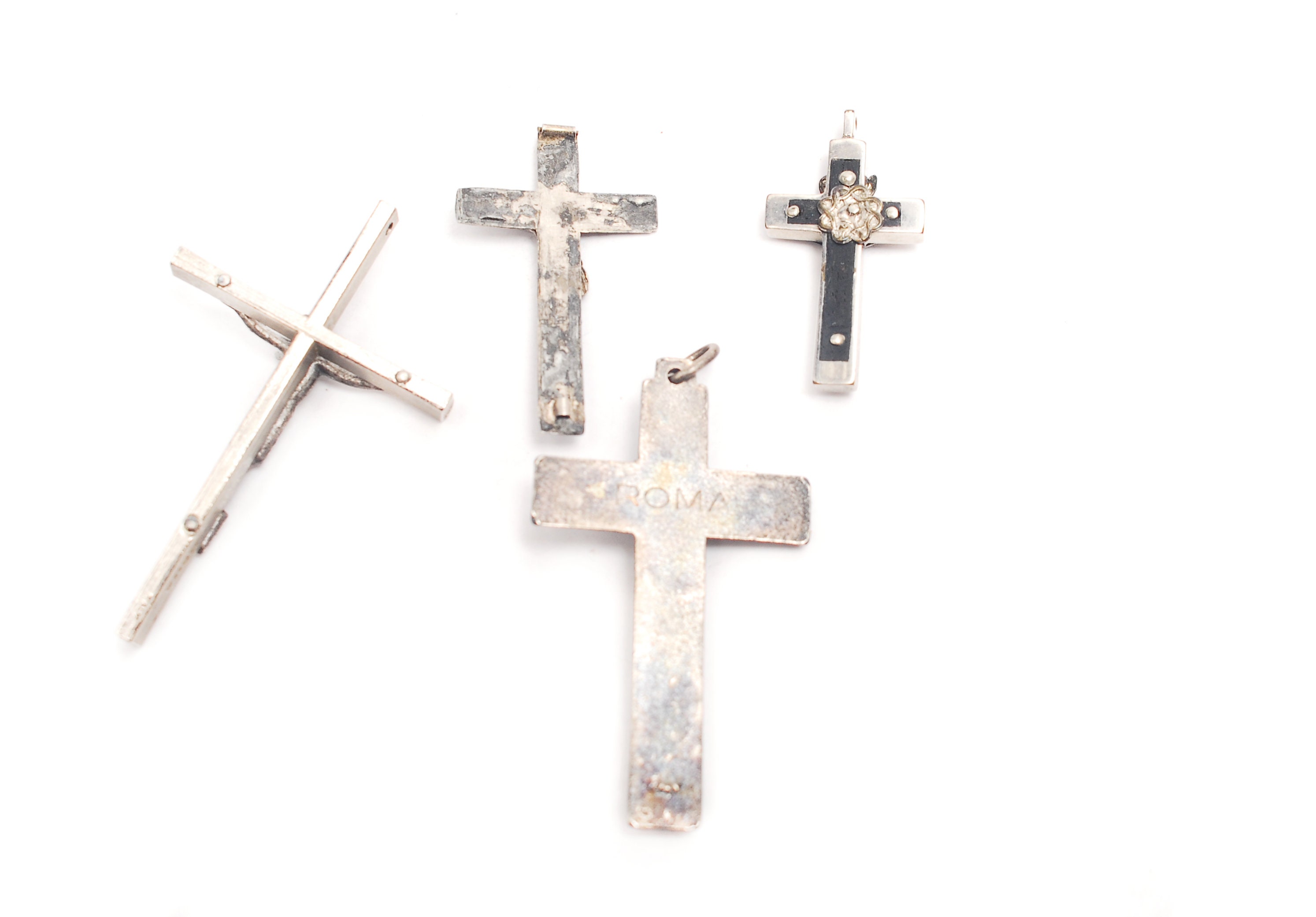Vintage pocket cross pendant set black silver colored metal Etsy