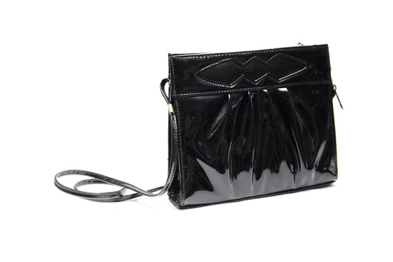 black patent leather evening bag