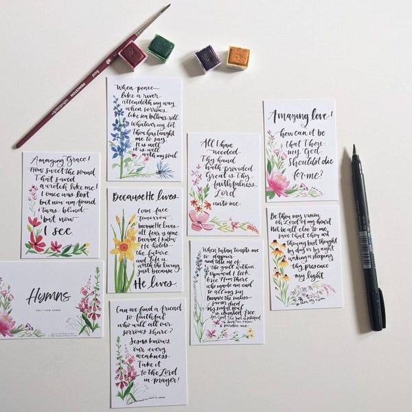 Mini tarjetas de himnos / juego de 16 tarjetas de arte de himnos / regalo de aliento cristiano / regalo para mujer cristiana / Amazing Grace / Está bien /