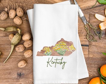 torchon à fleurs Kentucky State | Serviette de 18 x 28 pouces | Illustration aquarelle de fleurs de verge d'or Torchon | Cadeau Kentucky | Cadeau Derby State