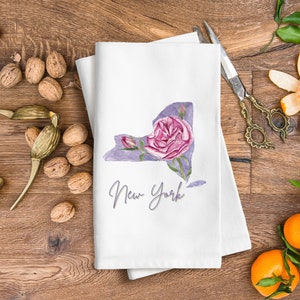 New York State flower Tea Towel | 18x28&quot; towel | Rose Flower watercolor illustration Tea Towel | New York Gift | Empire State Gift