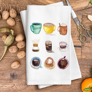 Coffee Tea Tea Towel | 18x28&quot; towel | Coffee watercolor illustration Tea Towel | Gift for coffee lover | Coffee Decor