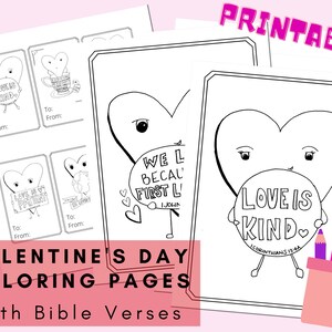Valentines Coloring Pages Printable for Kids | Bible Verses | Valentines Instant Download Christian Valentines Activity Sunday School