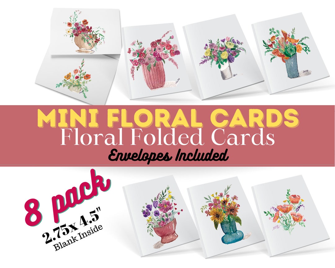 Mini Floral Greeting Cards Set | 8 Count Miniature Stationery Set With ...