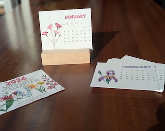 2027 Mini Birth Flower Desk Calendar | Minimalist | Flower Lovers | Desk calendar with Stand Option | Birth Flower Gift