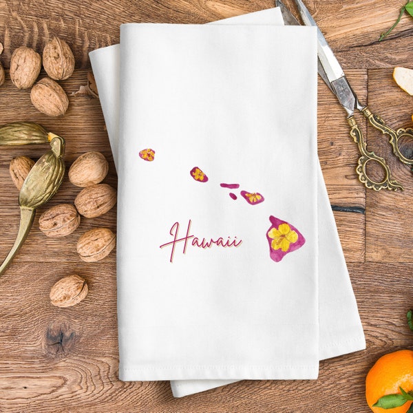 Hawaii State flower Tea Towel | 18x28" towel | Hawaiian Hibiscus watercolor illustration Tea Towel | Hawaii Gift | Aloha State Gift