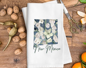 New Mexico State flower Tea Towel | 18x28" towel | Yucca Flower watercolor illustration Tea Towel | New Mexico Gift
