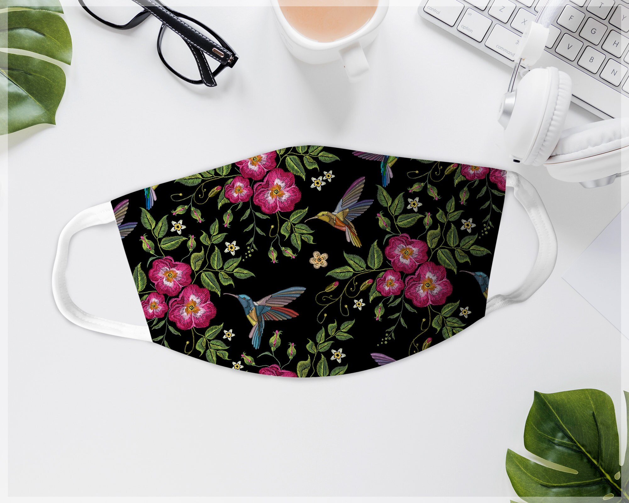 Hummingbird Face Mask Hummingbird Lover Floral Mask Bird Etsy