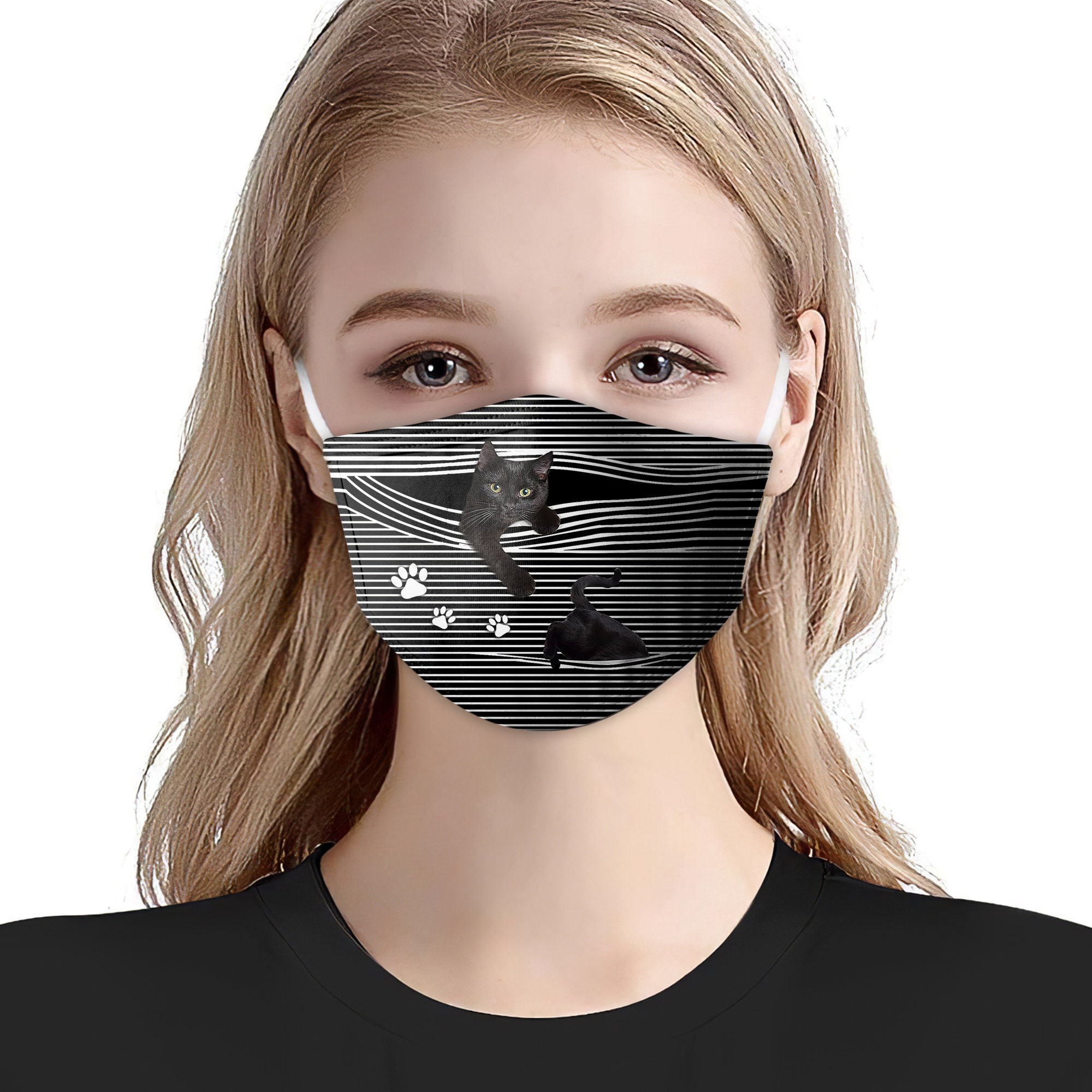 Black Cat Striped 3D Face Mask Black Cat Mask Face Mask For Etsy