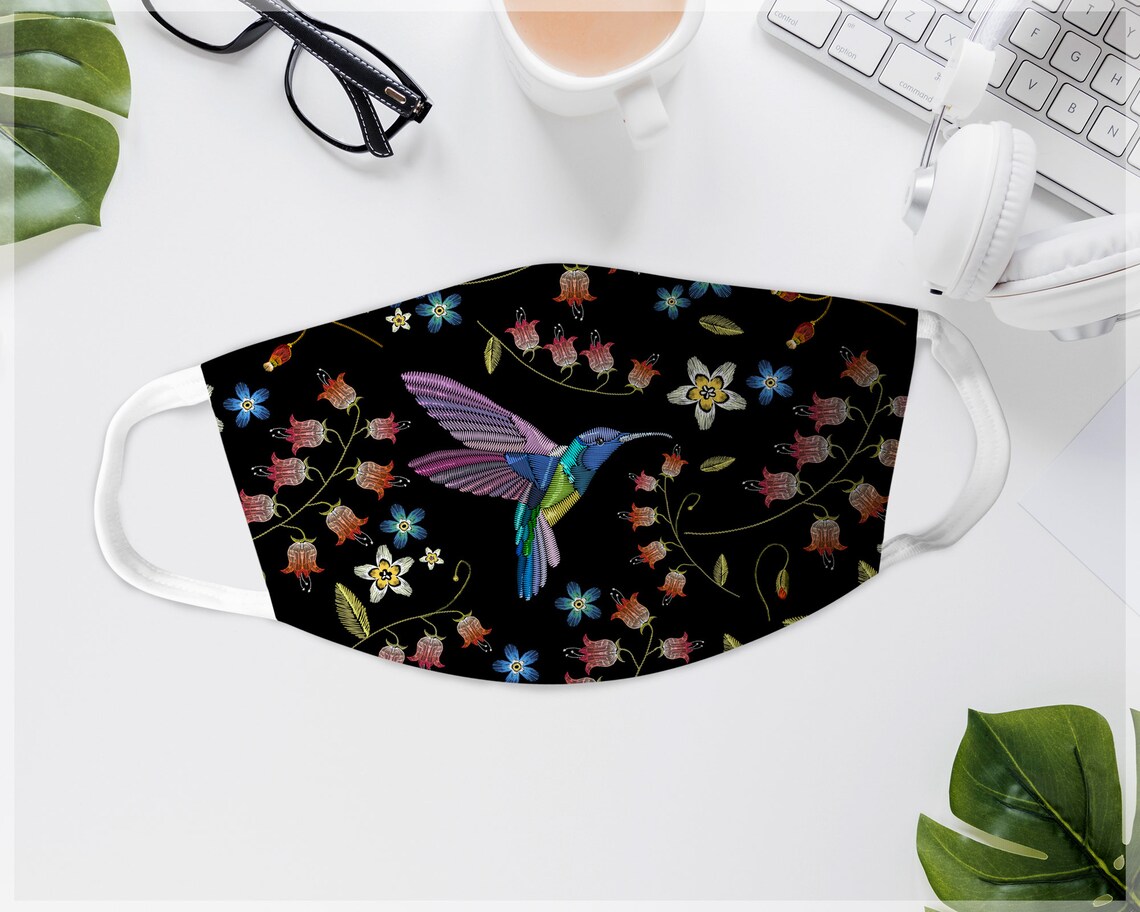 Hummingbird Face Mask Hummingbird Lover Floral Mask Bird Etsy