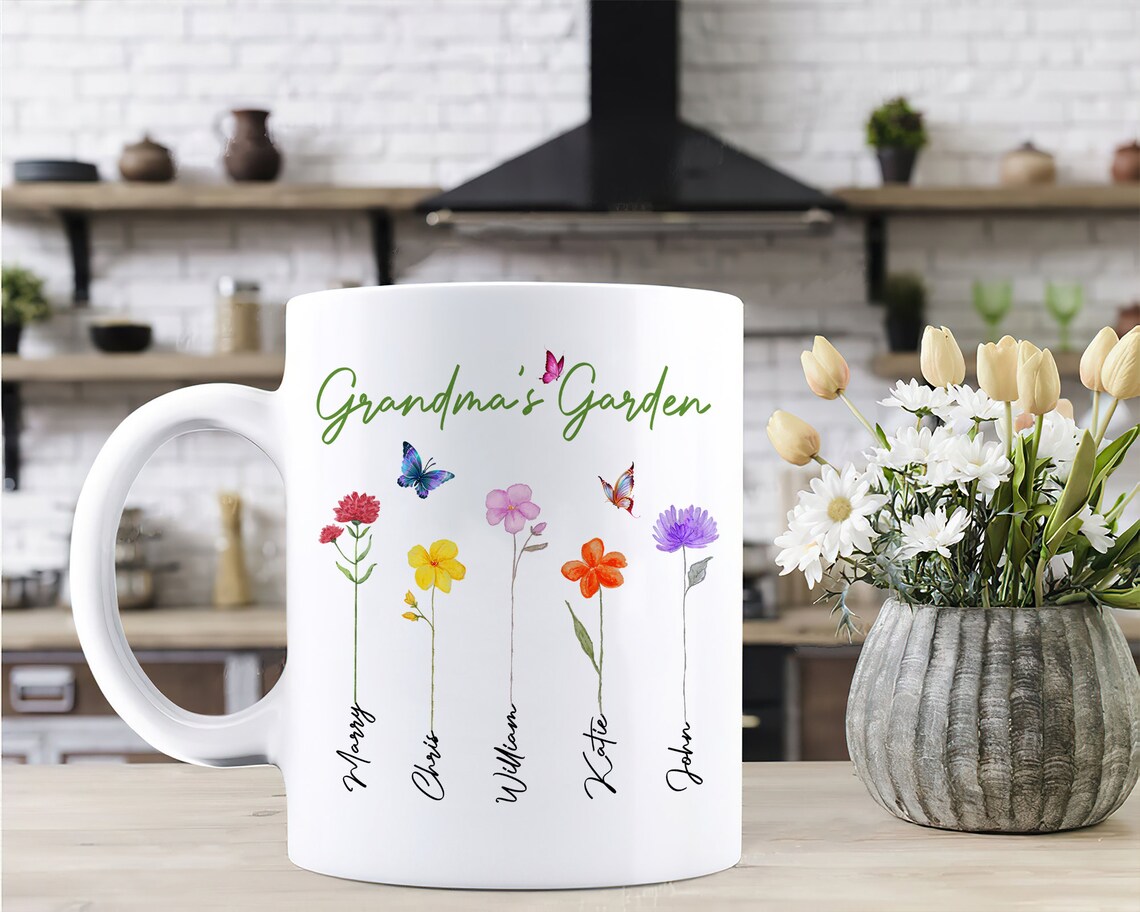 Personalized Grandma's Garden Mug Custom Grandkids Names Etsy