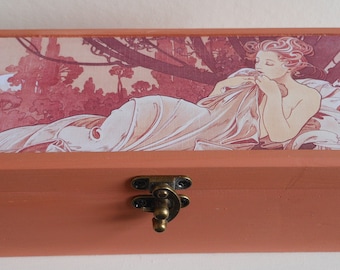 Alphonse Mucha Art Nouveau Wooden Jewellery/Keepsake Box: Dusk & Dawn Prints,Mucha home decor
