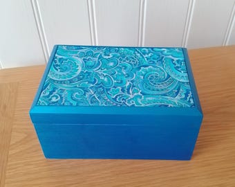 Paisley Trinket/Jewellery box/Blue wooden trinket box/Paisley Decorative/Gift box/Blue trinket/Jewelry storage box