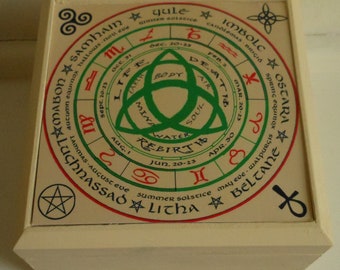 Pagan wheel of the year storage box/Pagan calendar box/Pagan wooden storage container