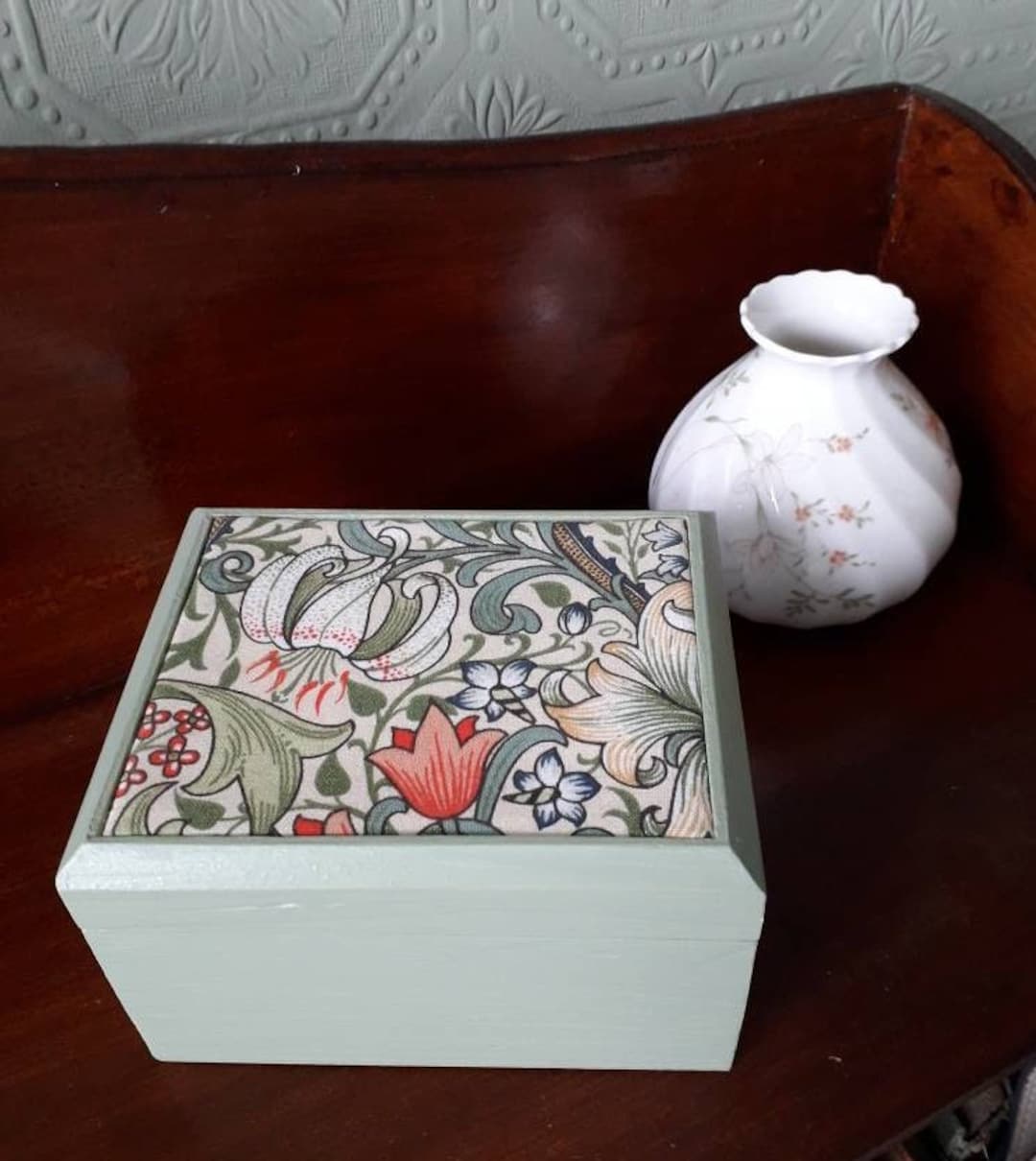 William Morris Trinket Box/morris Fabric Sage Green Trinket Box/golden