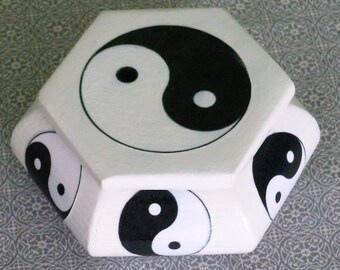Yin Yang Wooden Trinket Box, Hand-Painted Oriental Decor