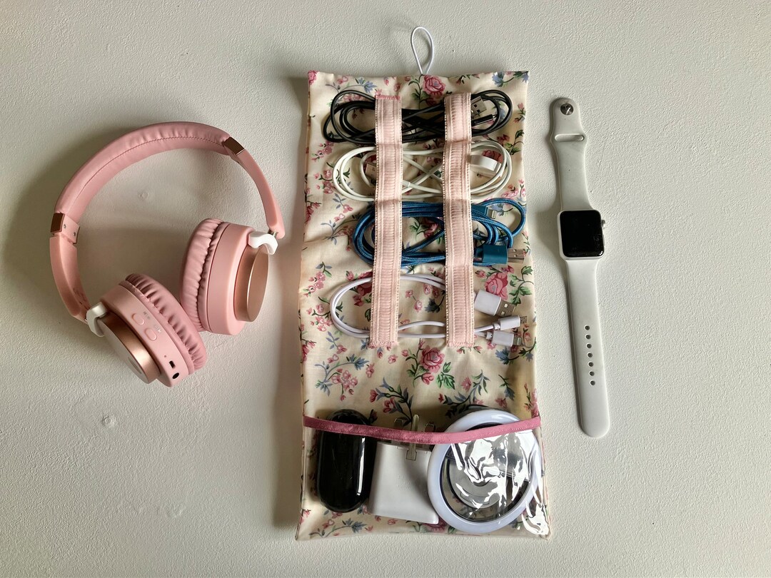 Charging Cable Storage Case, Fabric Roll up Organiser. Phone Chargers ...