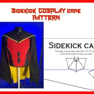 Può includere: Un modello di mantello da cosplay nero con un pezzo toracico rosso e giallo. Il modello include istruzioni per un colletto da 15 1/2 pollici e la possibilità di scegliere la lunghezza del mantello.