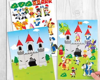 Medieval Knight Stickers, stickers scene set, journal, diary, school books, princess stickers, dragon stickers, knight on horse stickers,