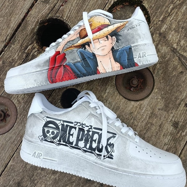 Scarpe pelle Dipinte a mano NIKE Air Force 1 comics manga Monkey  Luffy One piece