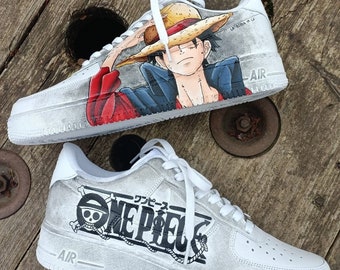 Handbemalte Lederschuhe NIKE AirForce 1 ONE PIECE Comics Manga Monkey D. Luffy