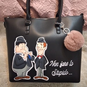 Hand-painted eco-leather BAG Woman Ollio and Stanlio VINTAGE occasion and ceremony