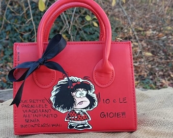 Hand-painted eco-leather shoulder bag MAFALDA Snoopy Never a Joy