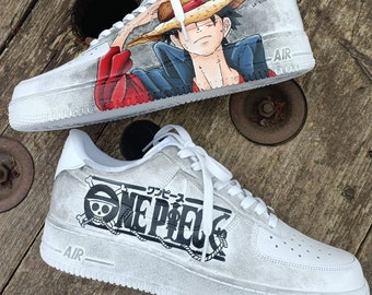 Scarpe pelle Dipinte a mano NIKE Air Force 1 One piece manga Monkey comics Luffy