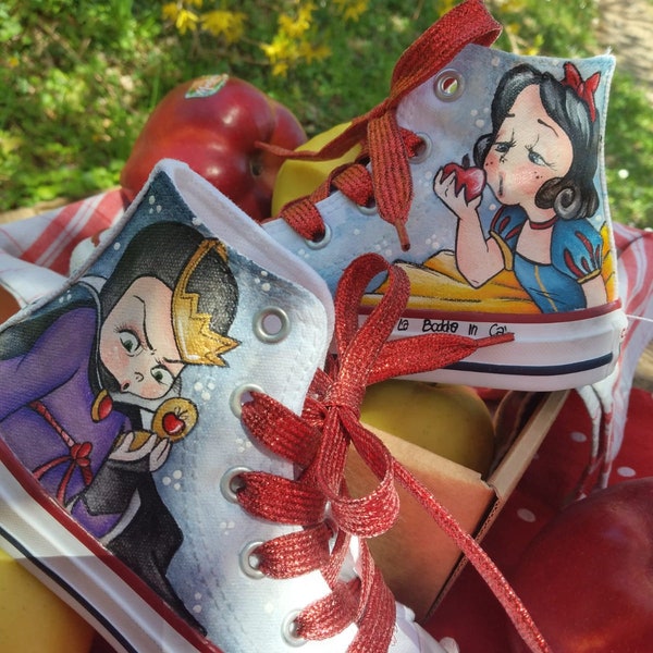 Hand-painted Canvas Shoes All Star Converse Custom SNOW WHITE and disney settenani