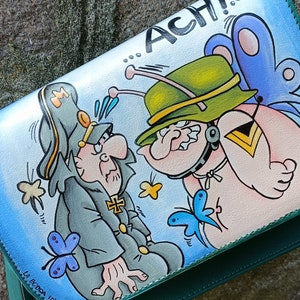 Eco-leather shoulder bag hand PAINTED STURMTRUPPEN Army and Butterflies