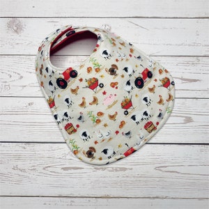 061, Reversible Baby Bib for Baby Boy, Animal Baby Bib, Baby Bib, Farm Baby Bib, Baby Boy Animals, Baby Farmer, Cute Baby Bib, Tractor