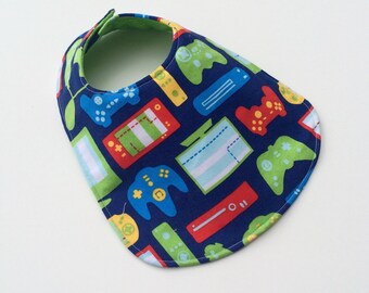 010 Reversible Baby Bib for Baby Boy - Cute Boy Bib - Baby Gamer - Baby Boy Gift - Gaming systems for baby