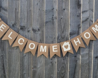 Welcome Home Party Decoration Bunting Banner Sign Eco Friendly Brown kraft Card New Baby Welcome Back