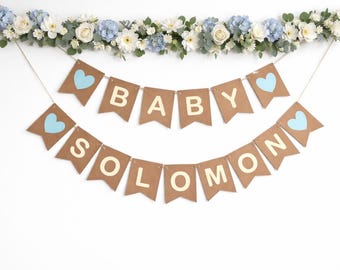 Blue Baby Shower Bunting, Personalised New baby Name Banner