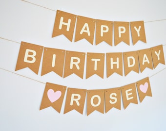 Personalised Happy Birthday Bunting, Custom Birthday Party Banner, Birthday Girl Decorations, Birthday Boy, Children's Party Decor