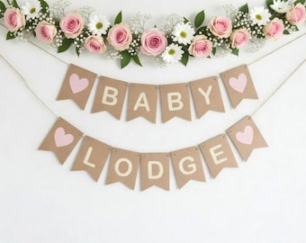 Baby Shower Bunting, Pink Personalised Baby Girl Banner, New Baby Banner Party Decorations Eco-friendly Baby Boy Pink Heart Surname Sign