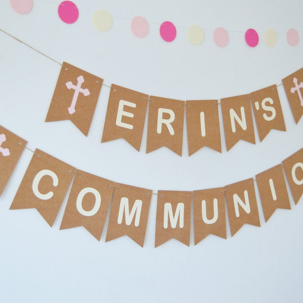 First Communion Personalised Name Bunting, Holy Communion Banner, Dedication, Christening, Boys, Girls Communion Party Decoration