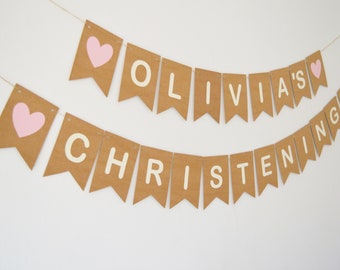 Personalised Christening Decorations, Baptism Banner, Bunting, New Baby, Baby Girl, Baby Boy Custom Decoration