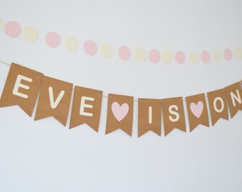 Banderines personalizados para primer cumpleaños de niñas y niños con corazones azules