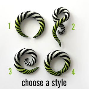 Spooky Black and White Striped Halloween Gauges - Fake, 2g, 0g, 00g, 7/16", 1/2", 9/16", 5/8" - Handmade From Polymer Clay