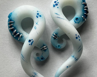 Haunting Ghost Gauges - Fake, 2g, 0g, 00g, 7/16", 1/2", 9/16", 5/8", 11/16", 3/4" - Halloween Gauged Earrings Handmade From Polymer Clay