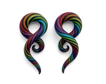 Dark Side of the Rainbow Gauges Handmade From Polymer Clay - Fake, 2g, 0g, 00g, 7/16", 1/2", 9/16", 5/8", 11/16",  3/4" - Hanger Plugs