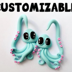 Kawaii Octopus Squid Gauges Handmade From Polymer Clay - 4g, 2g, 0g, 00g, 7/16", 1/2", 9/16", 5/8" - Cute Plugs