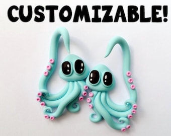 Kawaii Octopus Squid Gauges Handmade From Polymer Clay - 4g, 2g, 0g, 00g, 7/16", 1/2", 9/16", 5/8" - Cute Plugs