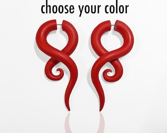 Serpent Goddess Fake Gauges - Handmade Polymer Clay Faux Gauge Earrings