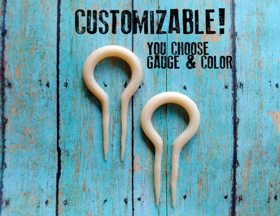 Faux Bone Keyhole Gauges Handmade From Polymer Clay - Fake,  2g, 0g, 00g, 7/16", 1/2", 9/16", 5/8", 11/16",  3/4" - Hanging Gauged Earrings