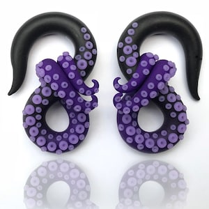 Sea Witch Ombre Octopus Tentacle Gauges - Fake Gauge, 4g, 2g, 0g, 00g, 7/16", 1/2", 9/16", 5/8" - Handmade Hanger Polymer Clay Earrings
