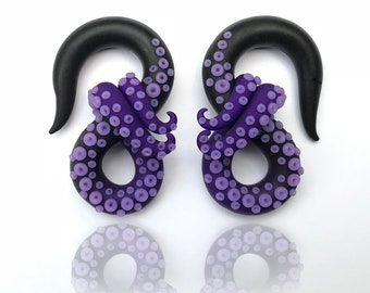 Sea Witch Ombre Octopus Tentacle Gauges - Fake Gauge, 4g, 2g, 0g, 00g, 7/16", 1/2", 9/16", 5/8" - Handmade Hanger Polymer Clay Earrings