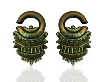 Tibetan Hanger Gauges  - Fake, 2g, 0g, 00g, 7/16", 1/2", 9/16", 5/8" - Metallic Patina Gauged Earrings
