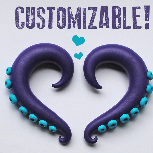 Octopus Tentacle Earrings For Stretched Lobes - Fake, 2g, 0g, 00g, 7/16", 1/2", 9/16", 5/8", 11/16", 3/4" - Gauges - Gauged